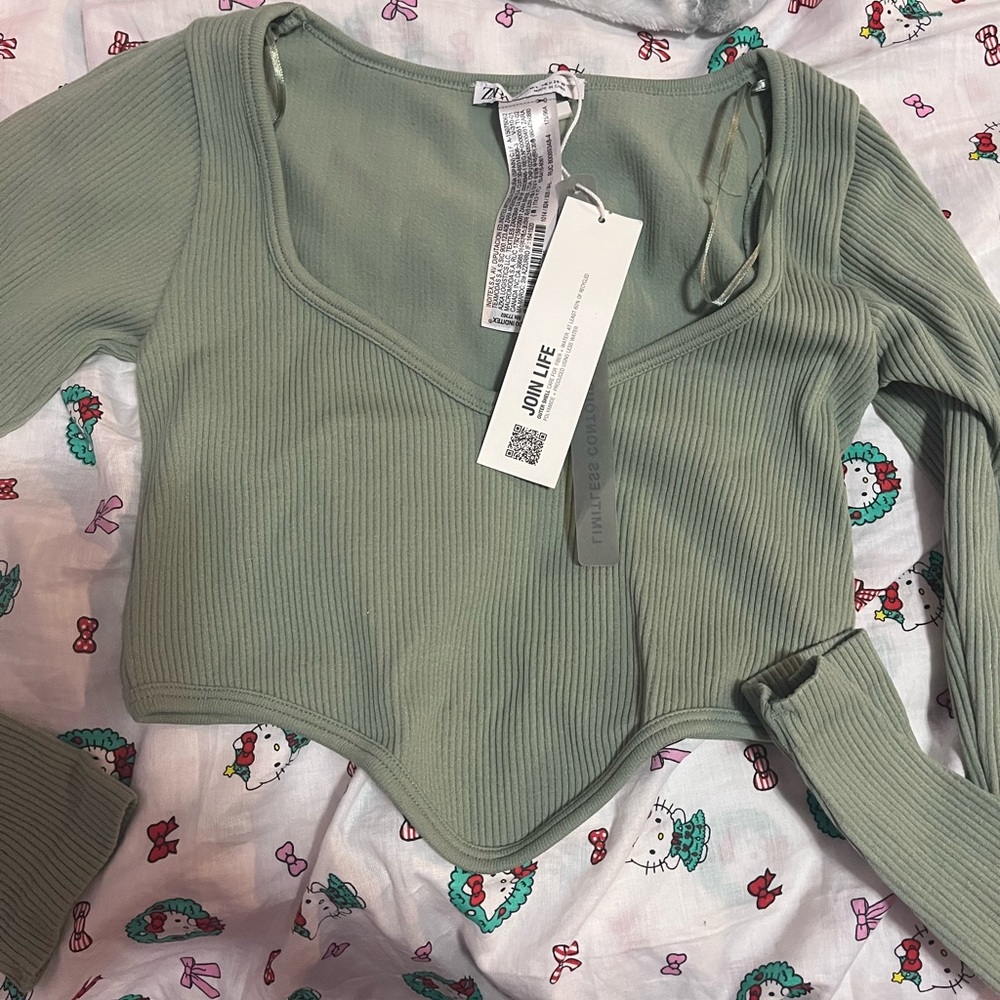 Zara Light Green Ribbed Crop Top